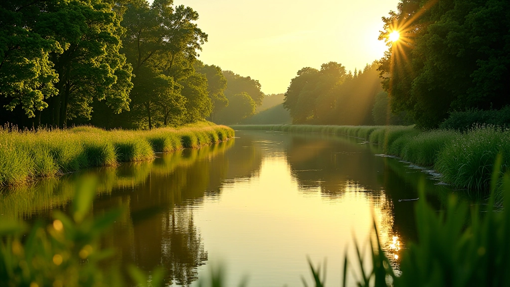 Bartuvos upė vasarą su žalia aplinka ir saulės šviesa