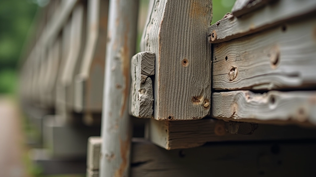 Medinės tilto detalės, senų medžiagų tekstūra